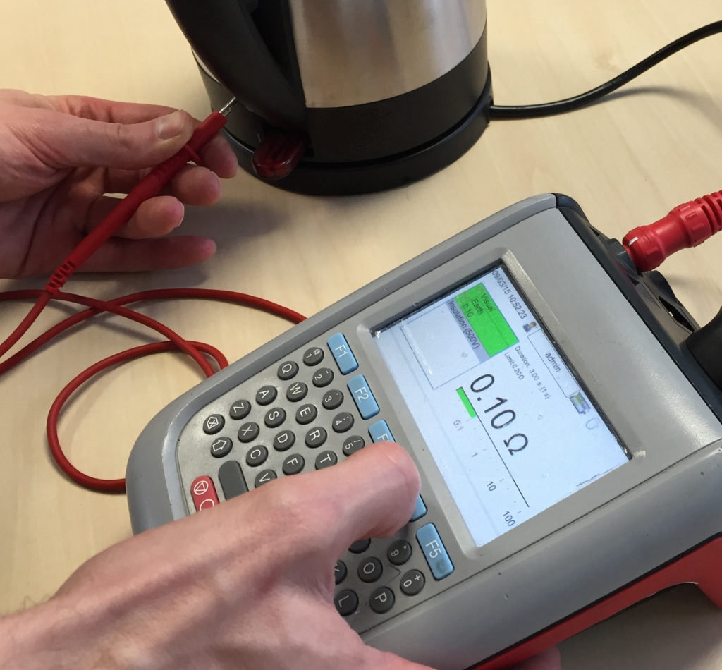 Portable appliance testing equipment prepared for a commercial test