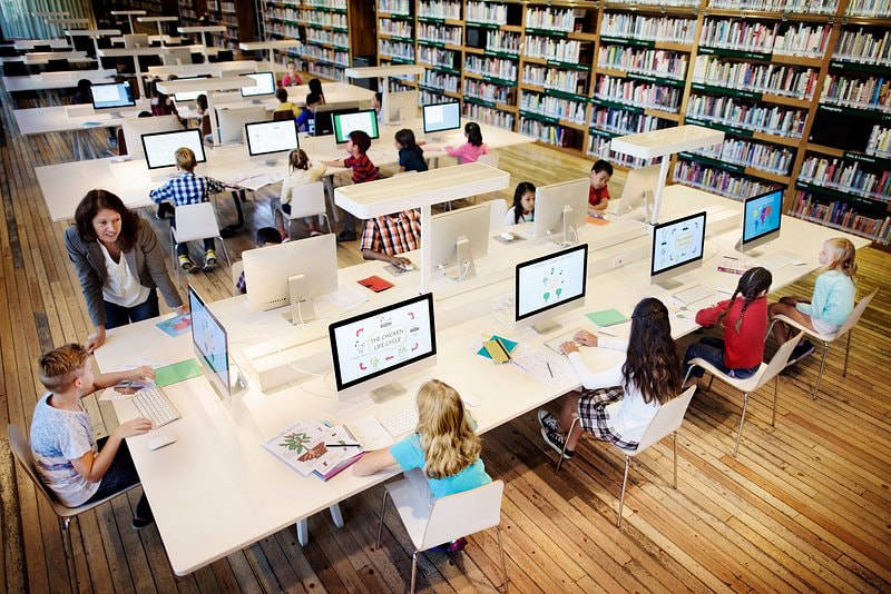 School computer suite with desktop equipment